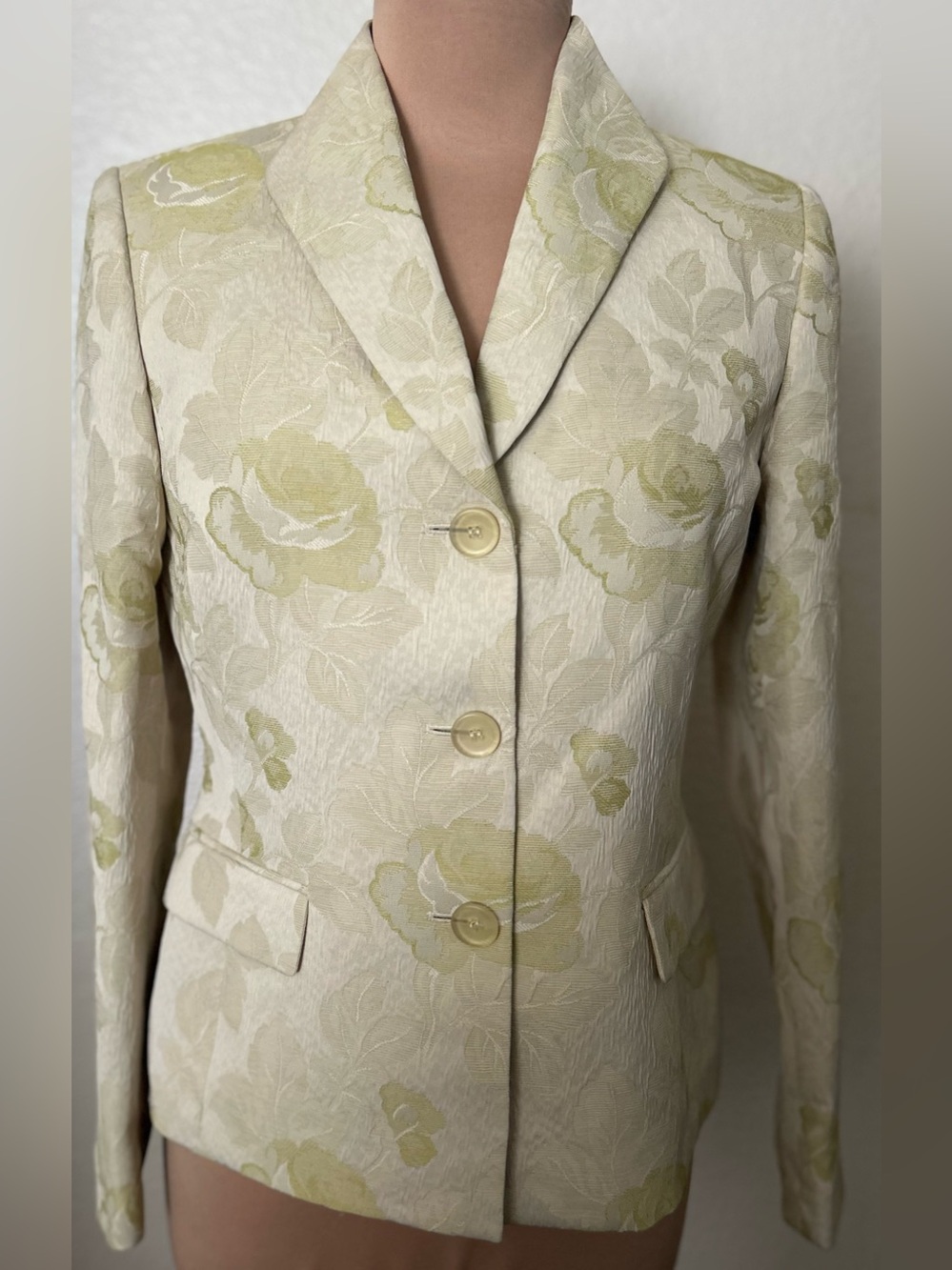 Kasper Light Green Floral Jacquard Blazer